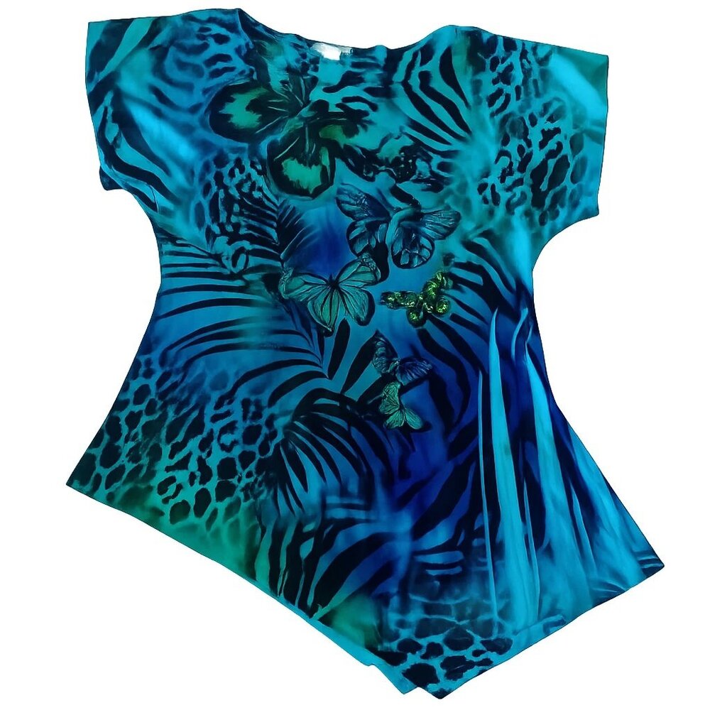 womens Azure Tropical Fusion Tunic turquoise shirt